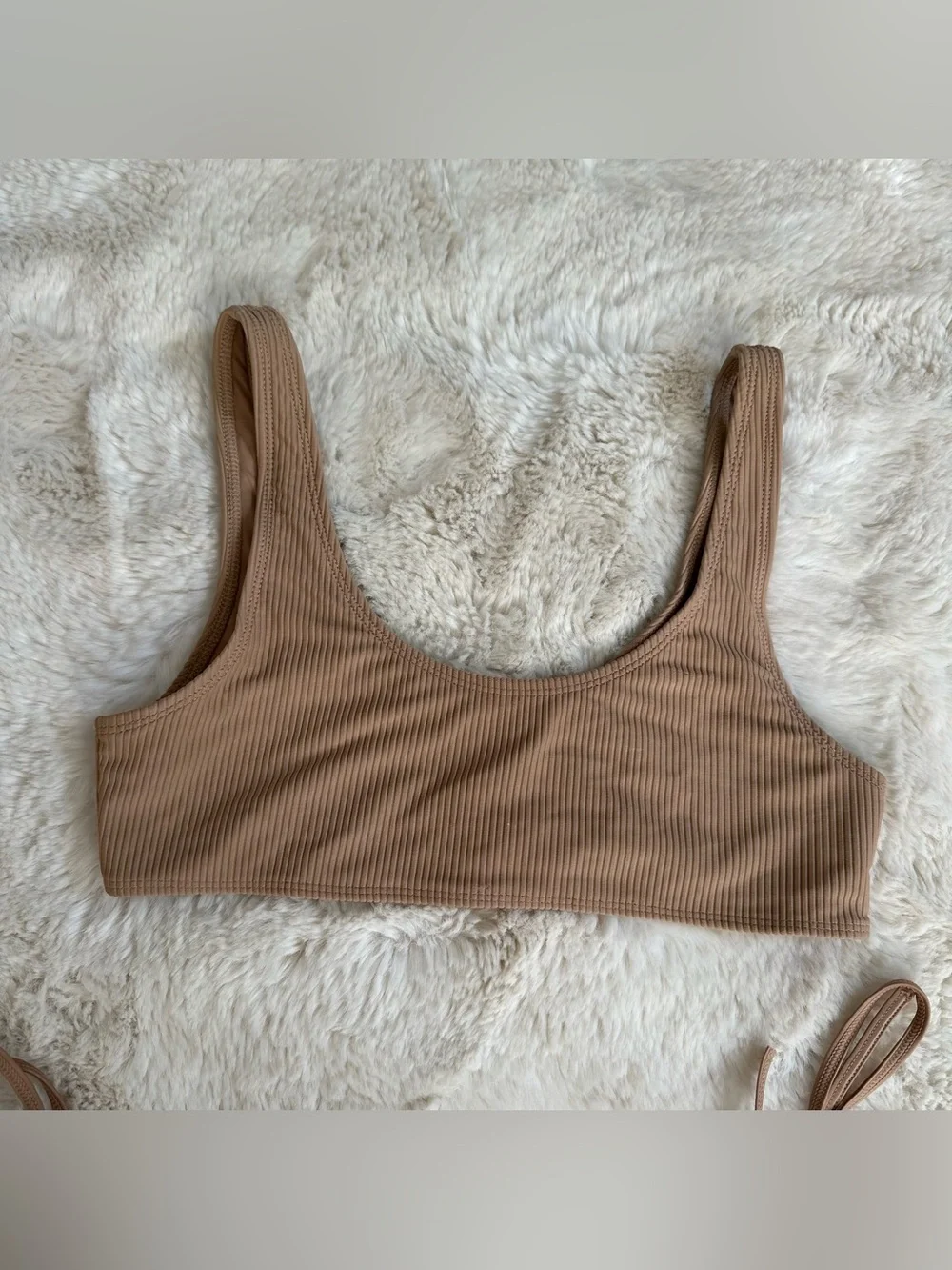 Frankie's Bikinis Conner Ribbed Top and non ribbed Bottoms in Earth/Tan